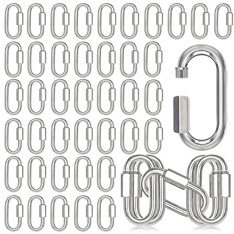 AFROX 50PCS 2 Inches Chain Quick Links, M5 Galvanized Steel Thread Heavy Duty Carabiner Clips, 3/16" Locking Carabiners Connectors for Hammock, Camping, Pet Leash, Key Chain, Gym, 650 Lbs Capacity - Image 1
